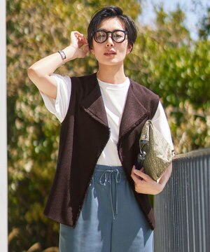  【カタログ掲載・セットアップ対応・接触冷感・UVカット・洗える】ライトバスケットクロス ジレ