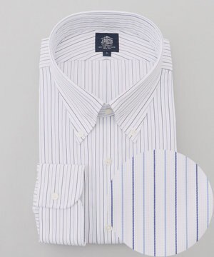  【KING SIZE】【PREMIUM PLEATS / 形態安定】スーピマコットンパナマストライプ ドレスシャツ / B.D.