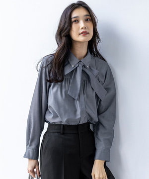  ボウタイ付きビジュー シャツ