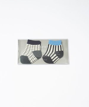 CHECK STRIPE SOCKS SET OF 2 / BABYSOCKS 2piece  (BABY)