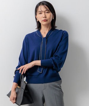  【洗える】ウーステッドウール ボウタイ ニット