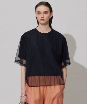 【接触冷感・UVケア・速乾・洗える】 チュールレイヤード カットソー