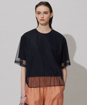 【接触冷感・UVケア・速乾・洗える】 チュールレイヤード カットソー