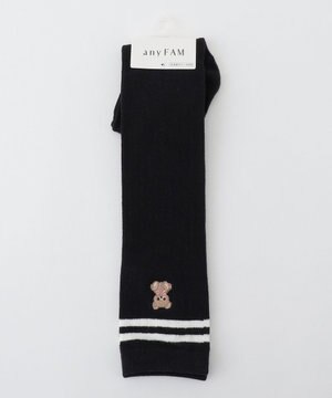  二―ハイソックス（クマ刺繍×ライン）