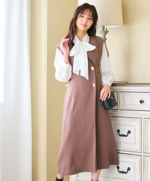 【洗える】バイカラートリム ジャンパースカート