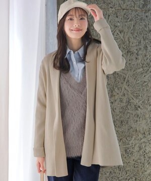  【洗える】リブ編み着流しカーディガン