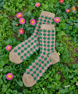  ジャガード編みソックス（幾何学柄）