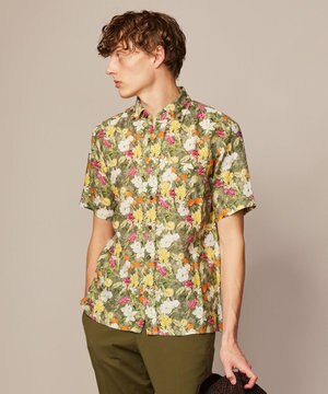  【TEXTA・リネン100％】BIRD＆フラワープリントシャツ