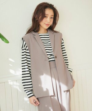  【洗える】バックペプラム ジレ