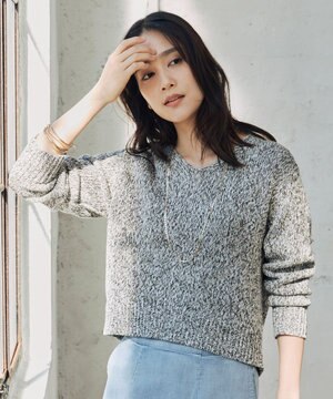  【洗える】カラーミックスリネン ニット