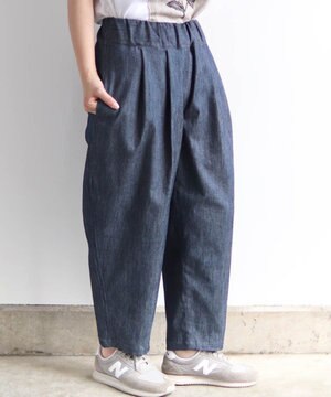  〈国産デニム〉〈吸水速乾・UVカット機能〉ウエストゴム有り デニム生地のイージーパンツ