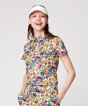  【WOMEN】【UVケア/吸水速乾】マルチステッカープリント ポロシャツ