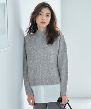  【洗濯機可能】シャツコンビケーブルニット