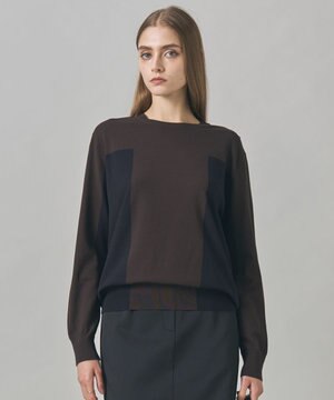  【洗える】マットヴィスコースポリエステル ブロッキングニット