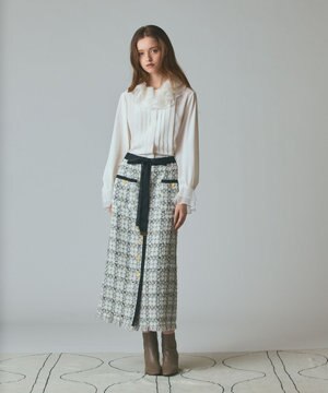  トリミングツイードスカート