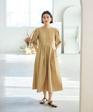  【撥水加工/洗濯機可能】〈小柄さんにお勧め〉パフスリーブフレアワンピース