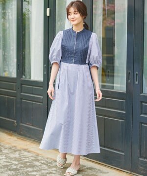 【洗える】ピンタックベストコンビワンピース