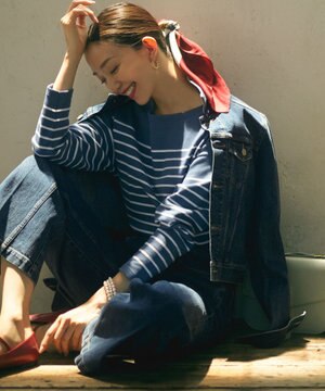  【洗える】Armor-lux スムース ボーダー クロップド カットソー