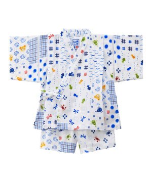  【ミキハウス】【80-110cm】パッチワーク柄プッチー甚平スーツ