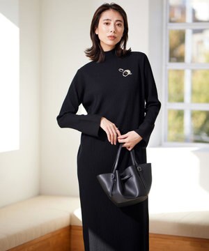  【洗える】 ヴィスコースリブハイゲージ ニットワンピース