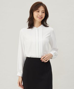  【洗える】ヌーディスバックサテン タックプリーツ ブラウス