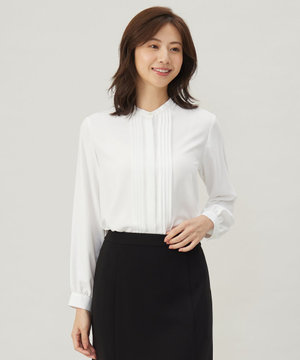【洗える】ヌーディスバックサテン タックプリーツ ブラウス