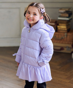 【フード取り外し/洗濯機可能】中綿フリル リボンコート