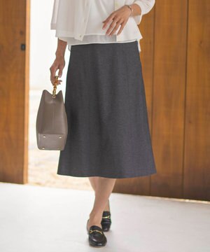  【洗える】麻ポリエステルストレッチ スカート