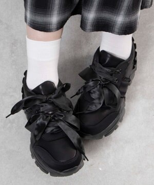  ダブルリボン厚底ダッドスニーカー