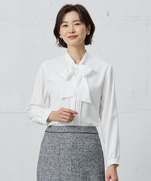 【洗える】ヌーディスバックサテン ボウタイ ブラウス