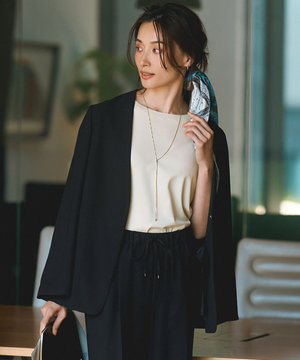 【洗える/吸水速乾/UVカット/接触冷感】ストレッチジョーゼット ノーカラー ジャケット