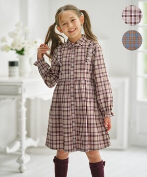  【150-160㎝】リセチェックシャツ ワンピース