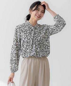  【洗える】シャドーリーフ プリント ブラウス