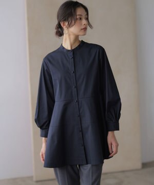  【前後着用可】コンパクトシャーティング チュニックブラウス