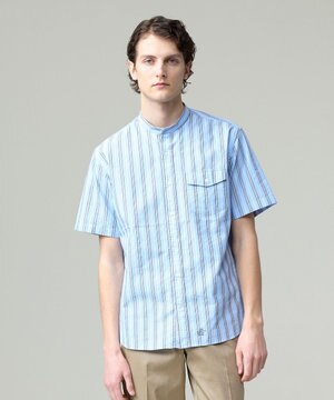 風が通るシアサッカーの清涼感【吸水速乾 / 高通気性】【クールマックス】サッカ－マルチストライプ シャツ / バンドカラー