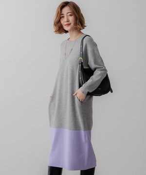  【WEB&一部店舗限定カラーあり/洗える】ミラノリブ バイカラーニットワンピース