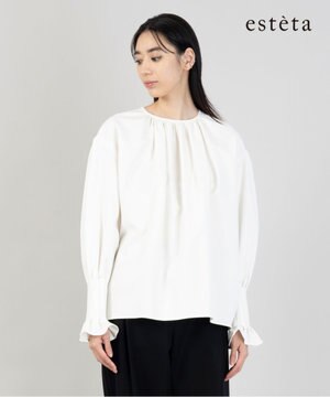 【エステータ】コットンダブルクロス 長袖ブラウス