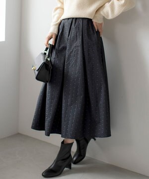  【洗える】モノトーンドットジャカード スカート