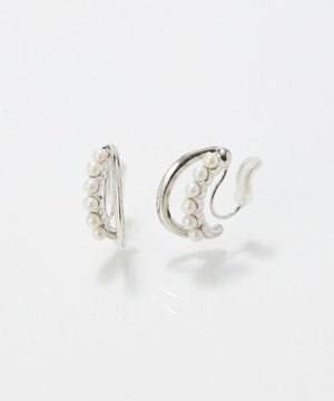  〈痛くないシリーズ/アレルギー対応〉プチパールダブルフープライトフィットイヤリング　シルバー