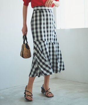  【洗える】チェックマーメイド スカート
