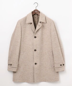  【キングサイズ・尾州産カシミヤブレンド素材/軽量】カシミヤブレンドアルパカヘリンボーン ステンカラーコート
