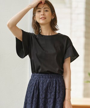  【UVケア・接触冷感】GIZAプレーティング天竺フリルスリーブ Tシャツ