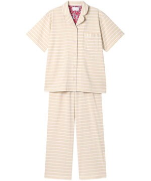  【綿100％】やわらか天竺ボーダー半袖パジャマ MADE WITH LIBERTY FABRIC