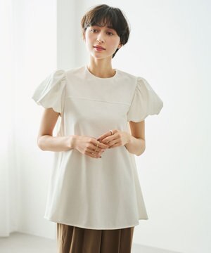  【洗える】Aラインパフスリーブカットソー