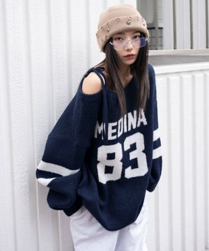  フラッフィー2WAYグラフィックワンショルBIGニット