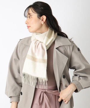  【洗える】FURLA カシミヤ混ラメ入りチェックストールマフラー／幅30cm
