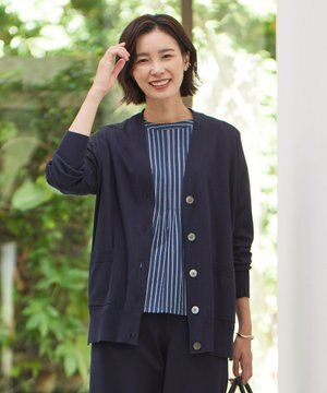  【洗える】シルキーレーヨンストレッチ Vネック カーディガン