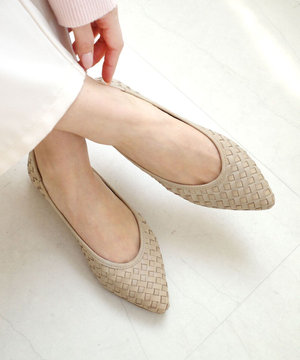 本革編み込みパンプス