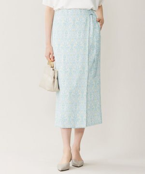  【洗える】ダマスクフローラルプリント スカート