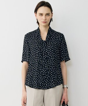 BackSatinAmunzen 5分袖配色ボウタイブラウス